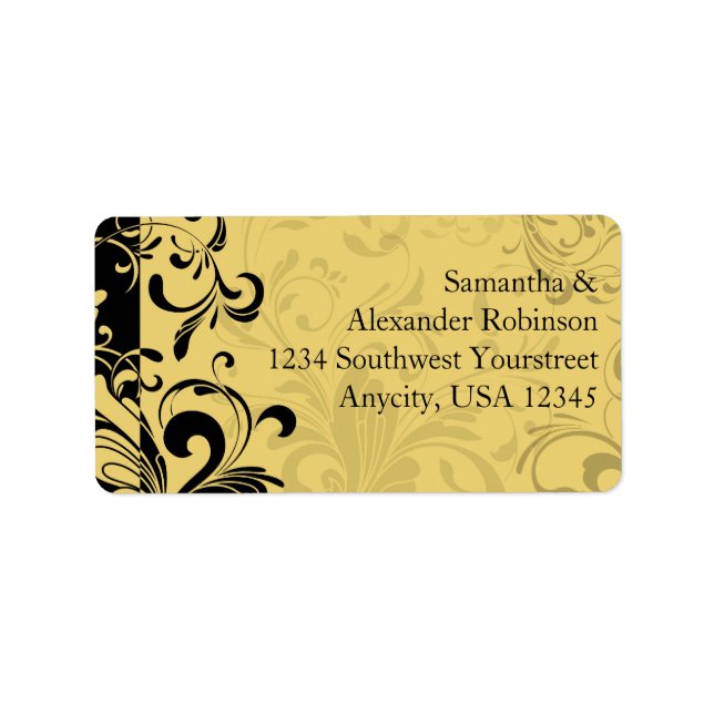 Gelb und Schwarz, zeitgenössischer Swirl Adressaufkleber (Vorne)