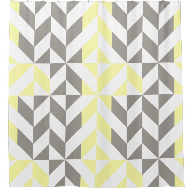 Gelb und silber Geometric ZigZag Duschvorhang (Vorderseite)