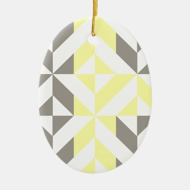 Gelb und silber Geometric ZigZag Keramik Ornament (Vorne)