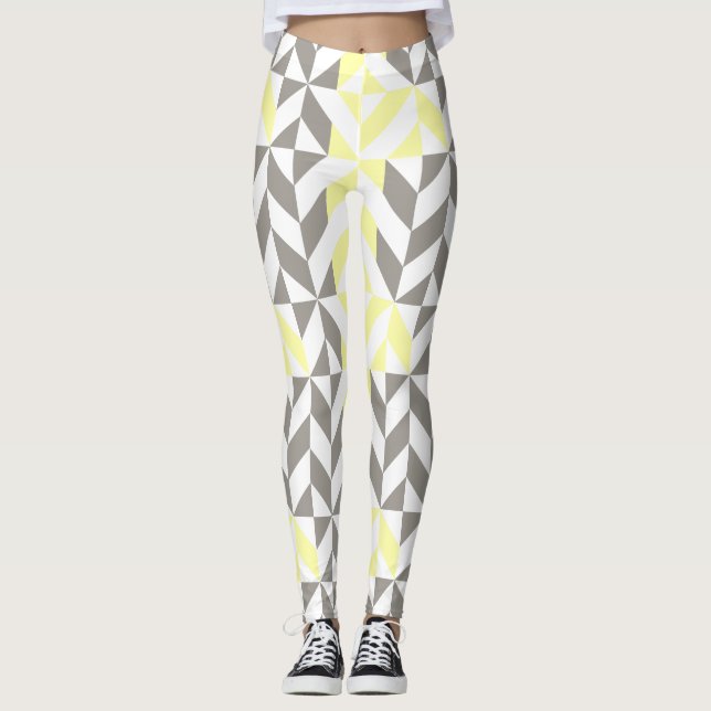 Gelb und silber Geometric ZigZag Leggings (Vorderseite)