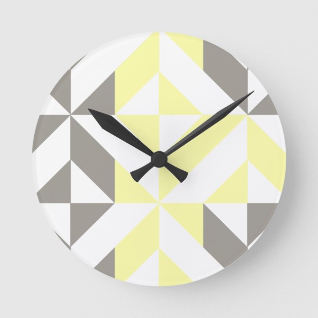Gelb und silber Geometric ZigZag Runde Wanduhr (Vorderseite)