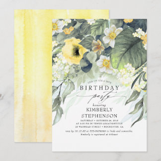 Gelb und Weiß Blumen Elegante Vintager Geburtstag Einladung