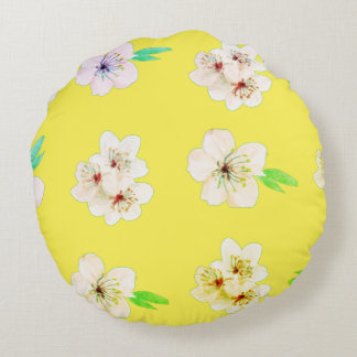 Gelb und Weiß, Blütendruck Rundkissen Rundes Kissen