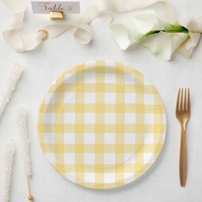 Gelb und Weiß Buffalo Karo Pappteller (Hochzeit)
