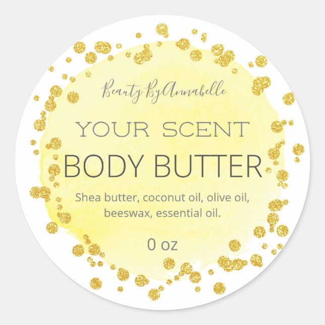 gelb und weiß | Gold Dots Body Butter Labels Runder Aufkleber (Vorderseite)