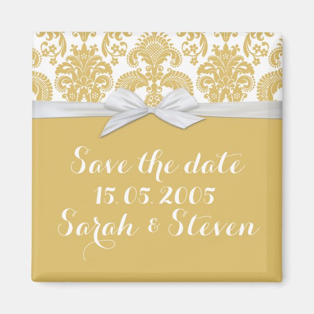 Gelb und Weiß-Land-Damask Save the Date Magnet (Vorne)