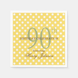 Gelb und Weiß Polka Dot 90. Geburtstagspapier Serviette