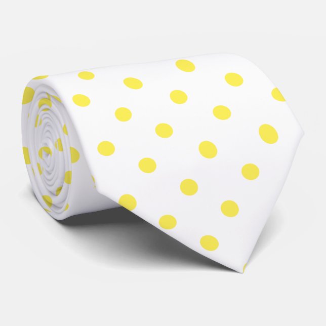 Gelb und Weiß Polka Dot Necktie Krawatte (Gerollt)