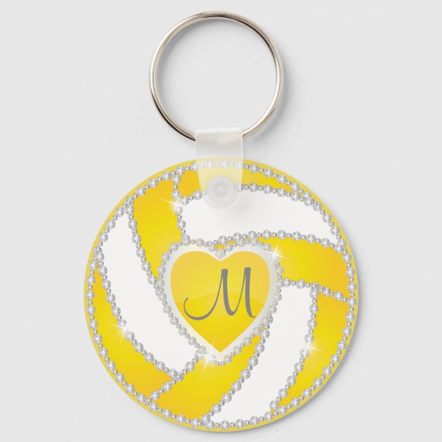 Gelb- und Weißdiamant-Volleyball 🏐 Design Schlüsselanhänger (Vorderseite)