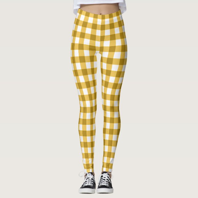 Gelb- und Weißer Gingham Leggings (Vorderseite)
