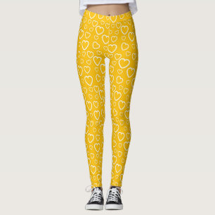 Gelb- und Weißtöniges Love Hearts Muster Leggings