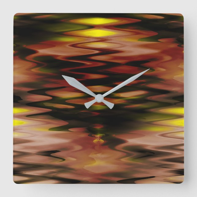 Gelb unter braun geformtem abstraktem Zickzack Quadratische Wanduhr (Vorderseite)