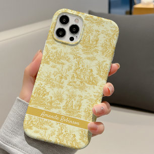 Gelb vintage Toile de Jouy gedruckt iPhone 16 Hülle