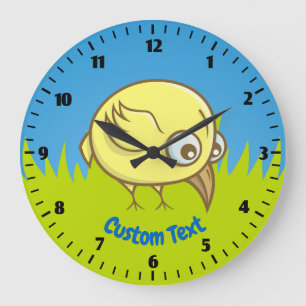 Gelb Vogel Cartoon Große Wanduhr