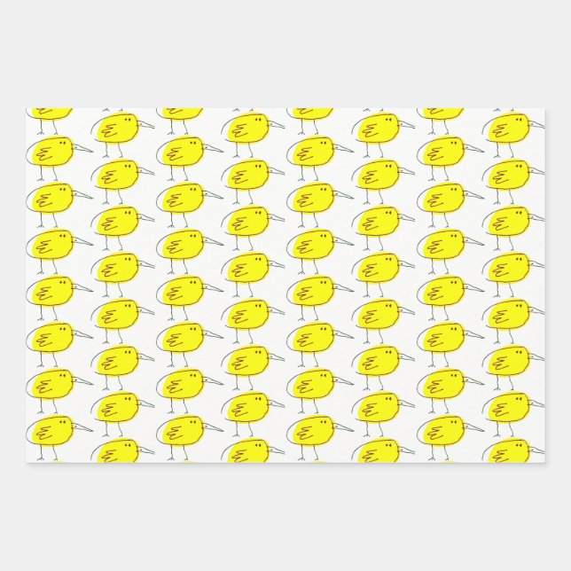 Gelb Vögel Geschenkpapier Flachblatt-Set von 3 Set (Vorderseite)