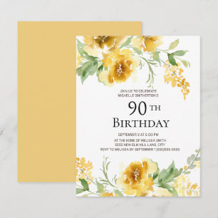 Gelb Wasserfarbe Blumen Grün 90. Geburtstag Einladung