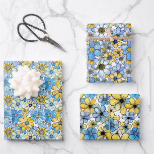 Gelb-weich-blau-gelb-leuchtendes Retro-Muster Geschenkpapier Set