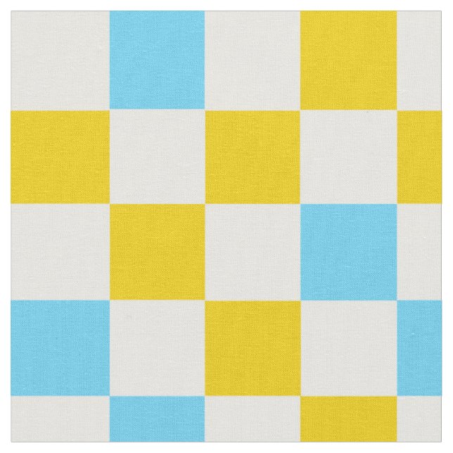 Gelb Weiß Blau Kariertes Design  Stoff (Nahaufnahme)