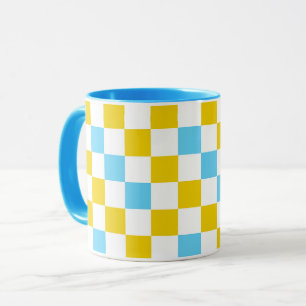 Gelb Weiß Blau Kariertes Design Tasse