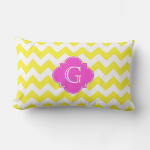 Gelb Weiß Chevron Hot Pink Quatrefoil Monogramm Lendenkissen