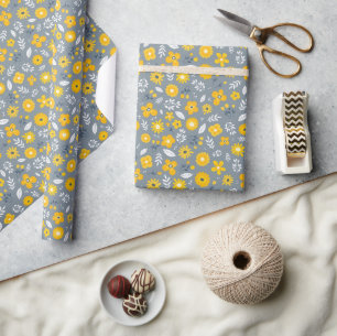 Gelb weiß graues Blumenpapier Geschenkpapier