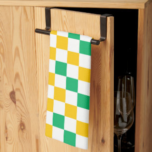 Gelb Weiß Grün Kariertes Design Geschirrtuch