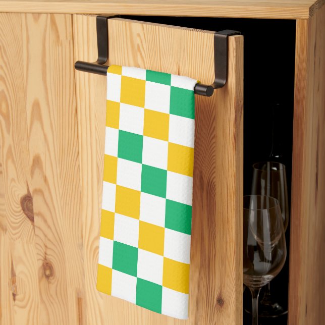 Gelb Weiß Grün Kariertes Design  Geschirrtuch (Drittel gefaltet)