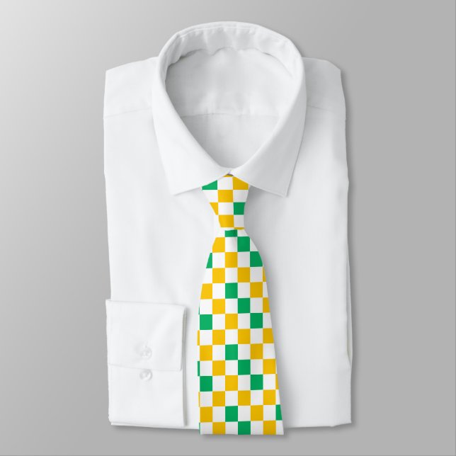 Gelb Weiß Grün Kariertes Design  Krawatte (Gebunden)