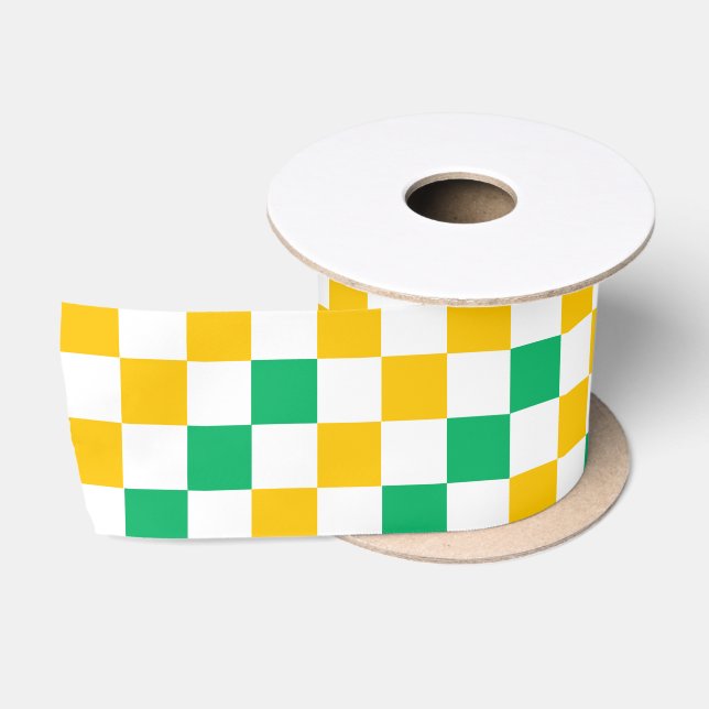 Gelb Weiß Grün Kariertes Design Satinband (Spule)
