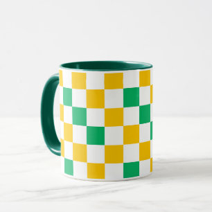Gelb Weiß Grün Kariertes Design Tasse