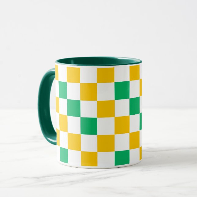 Gelb Weiß Grün Kariertes Design  Tasse (Vorderseite Links)