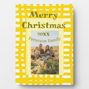 Gelb weiß kariert Retro-Weihnachts-Familie Fotoplatte