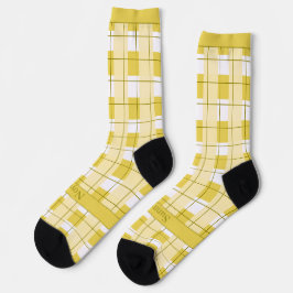 Gelb-weiß kariert, Text am Fuß Socken