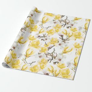 Gelb & Weiß Magnolia Blossom Wasserfarben Muster Geschenkpapier