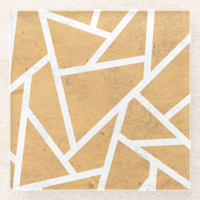 Gelb-Weiß-Mosaikmuster Glasuntersetzer (Vorderseite)