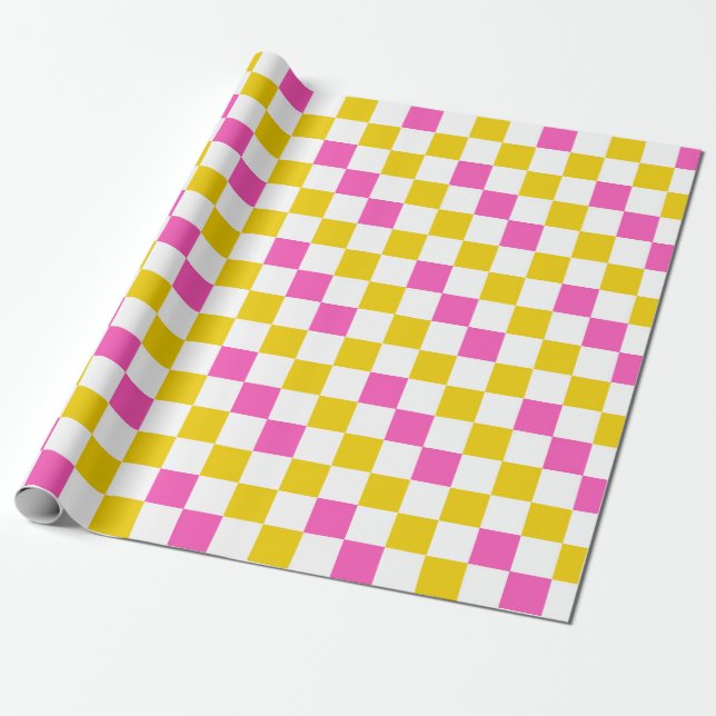 Gelb Weiß Rosa Kariertes Design  Geschenkpapier (Ungerollt)