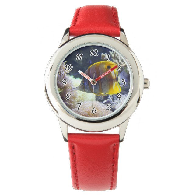 Gelb/Weiß Salzwasser Copperband Butterflyfish Armbanduhr (Vorderseite)