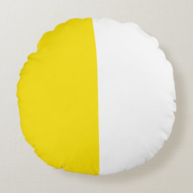 Gelb weiß, zwei Farben Ton Halbteilen Rundes Kissen (Vorderseite)