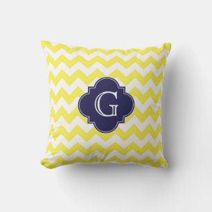 Gelb Weiße Chevron Navy Blau Quatrefoil Monogramm Kissen Für Draußen