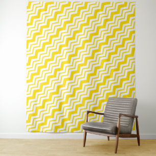 Gelb-weiße Chevron-Zickzack-Musterdesign Wandteppich
