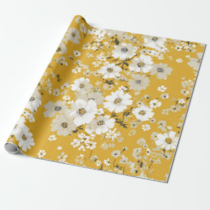 Gelb Weiße Ditsy-Blumen-Pastell-Boho 70er Vintage  Geschenkpapier