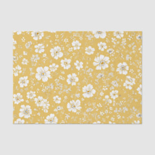 Gelb Weiße Ditsy Pastell Boho 70er Vintage Floral Seidenpapier