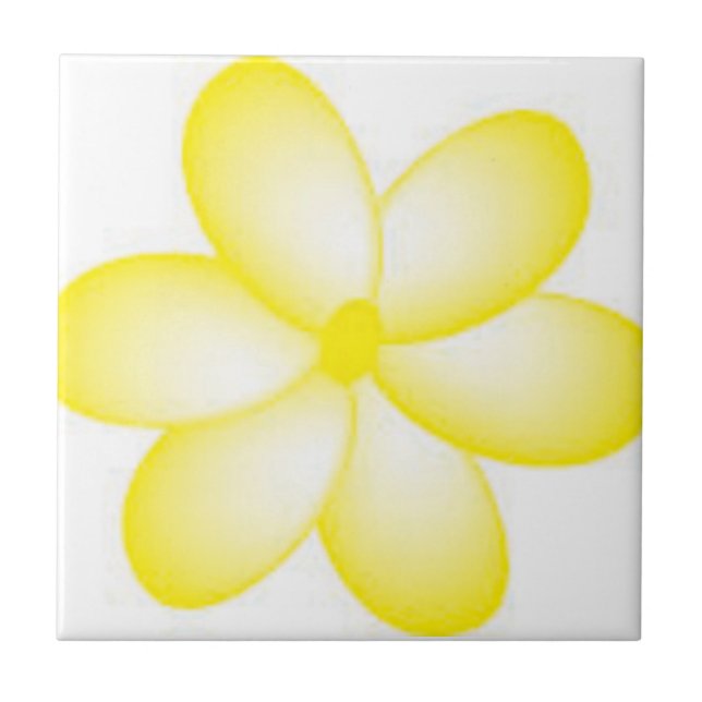 Gelb-Weiße Hawaiianische Plumeria Fliese (Vorderseite)