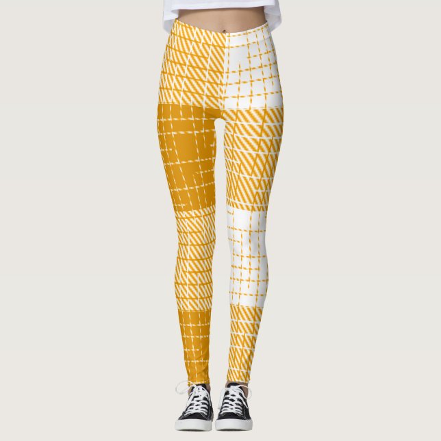 Gelb-weiße karierte Plaid-Design  Leggings (Vorderseite)