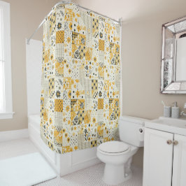 Gelb-weiße Patchwork-Quilt-Retroflora  Duschvorhang