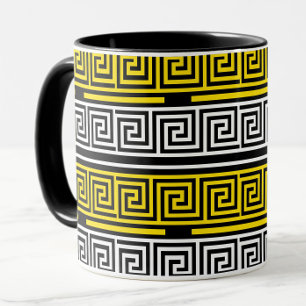 Gelb Weiße Schwarze Griechische Schlüssel-Fretten- Tasse