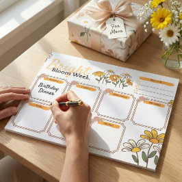 Gelb-weißer spielerischer Blumen-Wochenplaner Notizblock