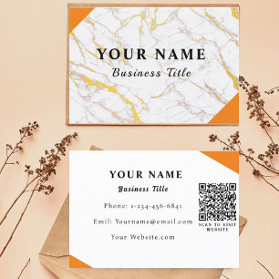Gelb-weißes Design White Marble QR-Code Visitenkarte