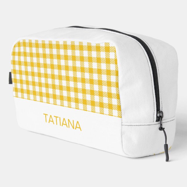 Gelb-weißes Gingham-Karo-Muster Waschbeutel (Rechte Ecke)