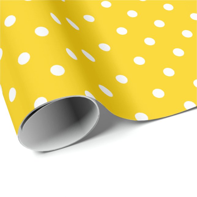 Gelb| Weißes Polka - Dot - Umhüllungspapier Geschenkpapier (Rolleneckpunkt)